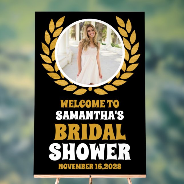 Brautparty für das Black Gold Wreath Foto Willkomm Acrylschild (Neutral)