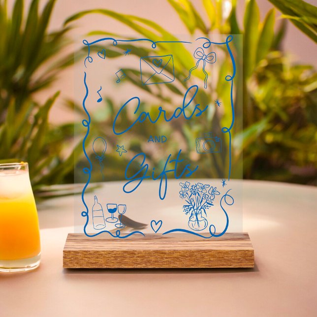 Brautparty für das illustrierte Retro-Zeichen Acrylschild (Retro chic blue illustrated sign bridal shower)