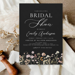 Brautparty für die Black Boho-Wildblume Einladung