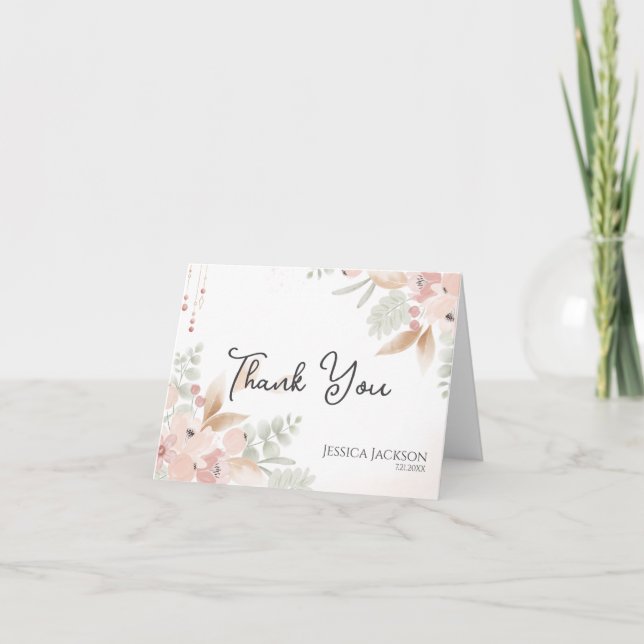 Brautparty für die Blume Peach und Sage Dankeskarte (Vorderseite)