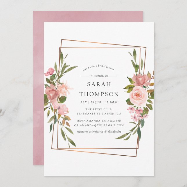 Brautparty für die geometrische Rose von Wasserfar Einladung (Vorne/Hinten)