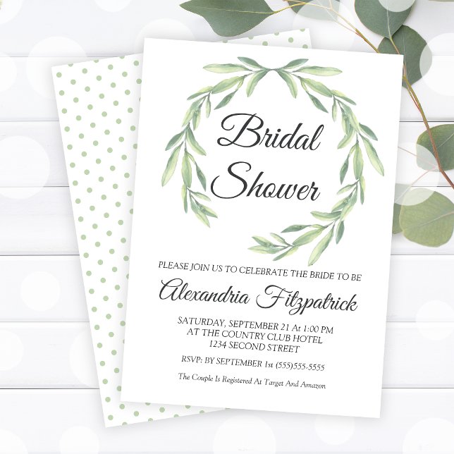 Brautparty für einfache Grünflächen Einladung (Simple Greenery Watercolor Wreath Bridal Shower Invitation)