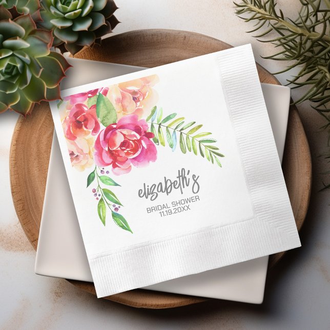 Brautparty für gestrichene Wasserfarben-Blume Serviette (Personalized Bridal Shower napkins - watercolor flower bouquet)