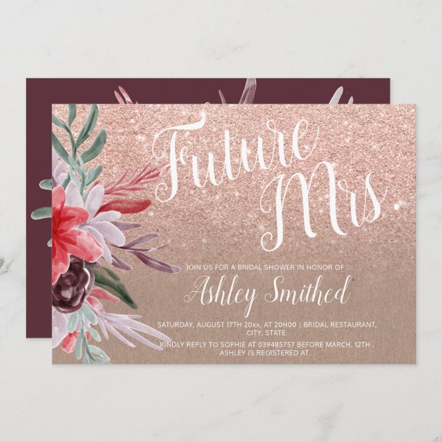 Brautparty für Glitzer mit rotem Kraftstoff Einladung (Vorne/Hinten)