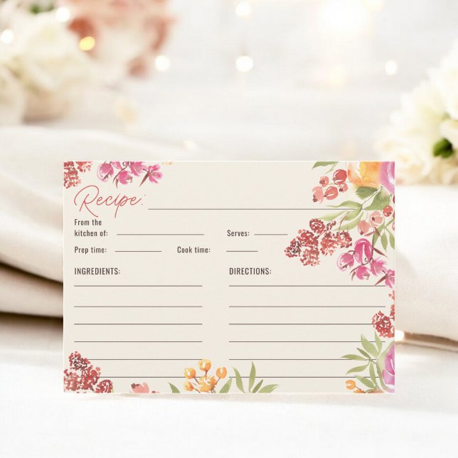 Brautparty für handgemalte Boho Wasserfarbe Rezept Begleitkarte (Hand Painted Boho Watercolor Bridal Shower Recipe Enclosure Card)