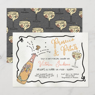 Brautparty für handgezeichnete Presecco und Petals Einladung