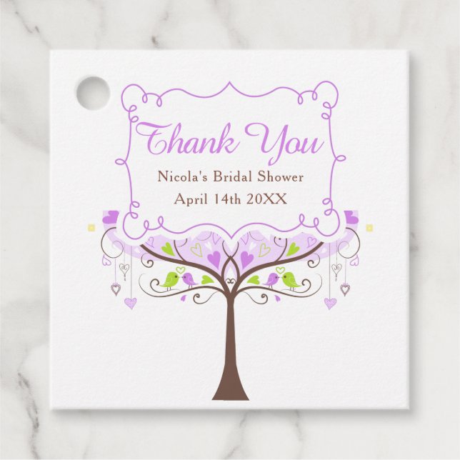 Brautparty für lila und grüne Blumenvögel Vielen D Geschenkanhänger (Vorderseite)