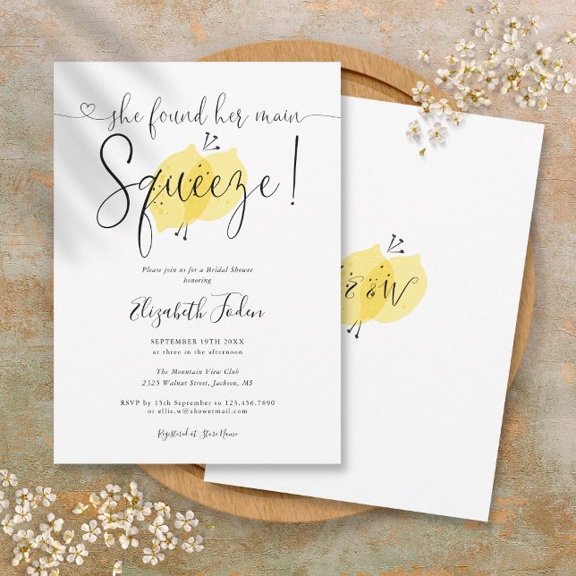 Brautparty für Monogramm-Skripte Einladung (Main Squeeze Lemons Monogram Script Bridal Shower Invitation)