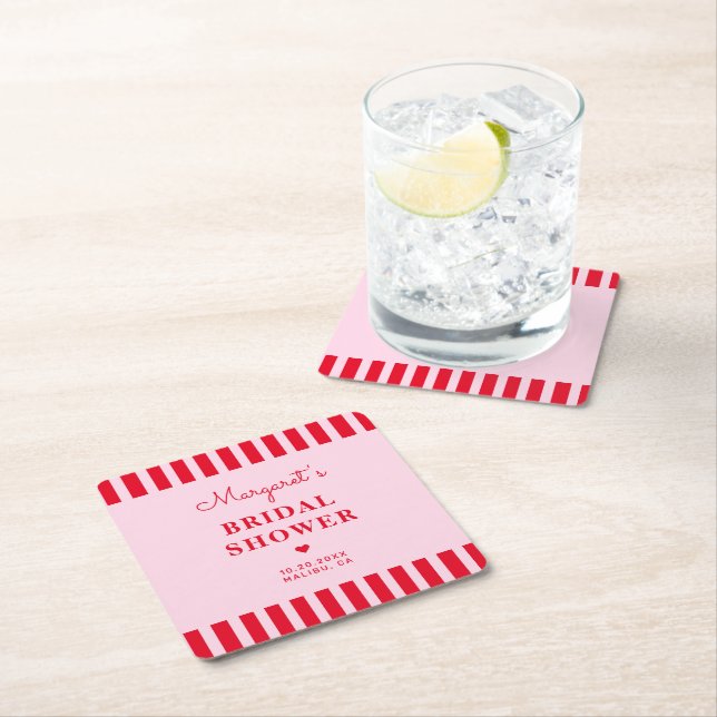 Brautparty für Rosa und Rote Streifen Rechteckiger Pappuntersetzer (Vor Ort)