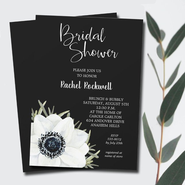 Brautparty für Schwarz-weiße Blume Einladung (Black White Flowers Bridal Shower Invitations - INSTANT DOWNLOAD and/or PRINTED)
