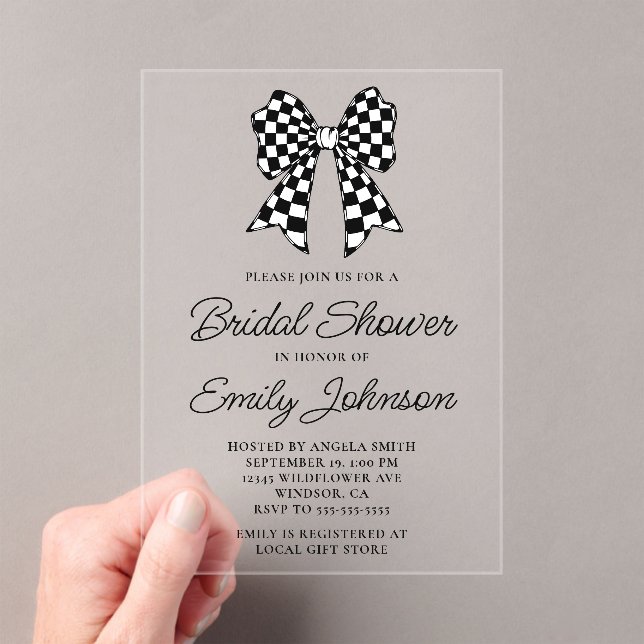 Brautparty für Schwarzweiß-Schachbrett Acryleinladungen (Insitu (Handheld))