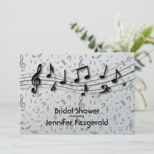 Brautparty für silbergraue und schwarze Musiknoten Einladung