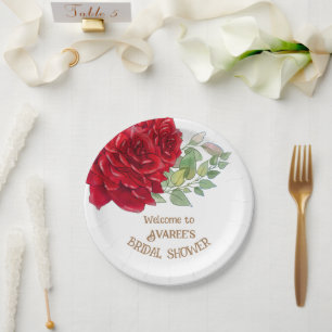 Brautparty für tiefe rote Wasserfarben Pappteller