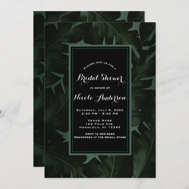 Brautparty für tropische Blätter mit grünem und sc Einladung (Vorne/Hinten)
