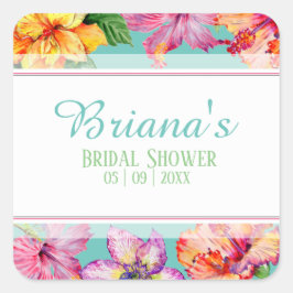 Brautparty für tropischen Hibiskus Quadratischer Aufkleber