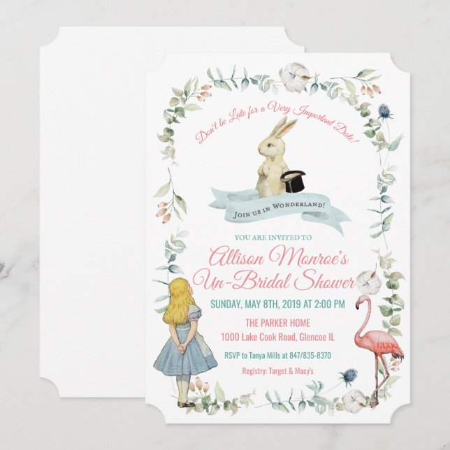 Brautparty für Vintage Alice im Wunderland Einladung (Vorne/Hinten)