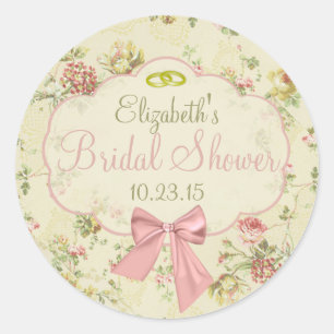 Brautparty für Vintage Blumenpfirsichläufe Runder Aufkleber