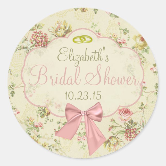 Brautparty für Vintage Blumenpfirsichläufe Runder Aufkleber (Vorderseite)