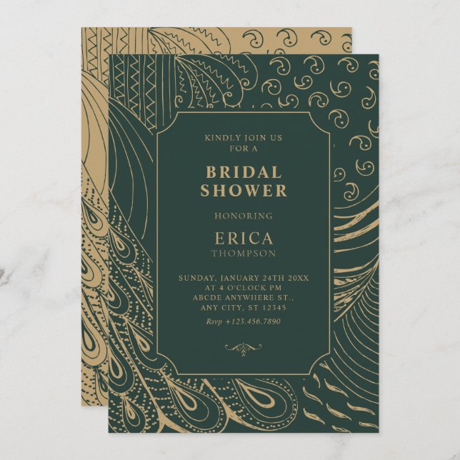 Brautparty für Vintage Zierkunst Einladung (Vorne/Hinten)