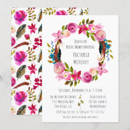 Brautparty für Wasserfarben Boho Chic Wreath Einladung