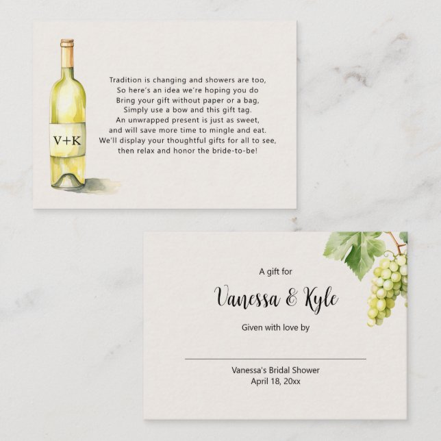 Brautparty für Weißweine Begleitkarte (Vorne/Hinten)