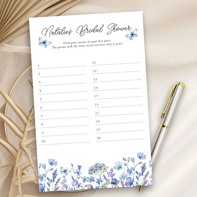 Brautparty Game Blue Wildblume Antwort (Bridal Shower game cards for answers to your diy quiz - Blue Wildflower Bridal Shower Collection)