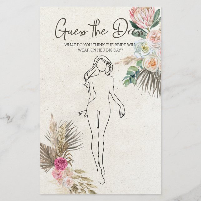 Brautparty Game Boho Ratet die Dresskarte Flyer (Vorne)