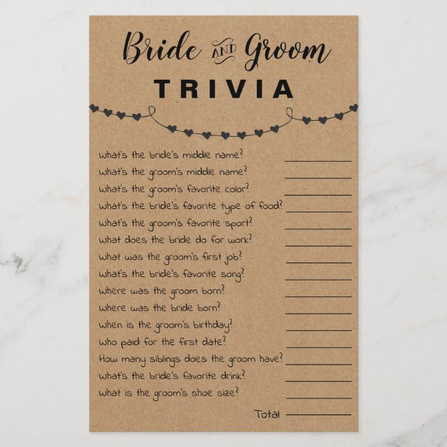 Brautparty Game Bridge & Groom Trivia Card Flyer (Vorne)