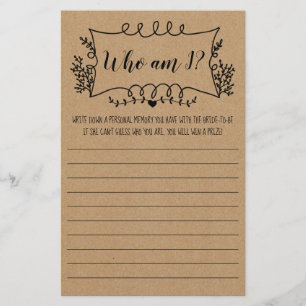 Brautparty Game Card Wer bin ich Flyer