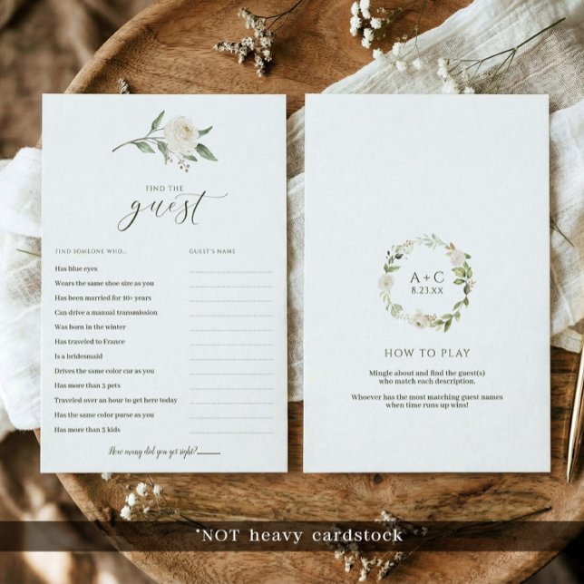 Brautparty Game - Finden Sie die White Floral (Printed bridal shower games - find the guest icebreaker game - white floral greenery.)
