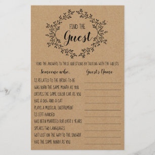 Brautparty Game findet die Gästekarte Flyer