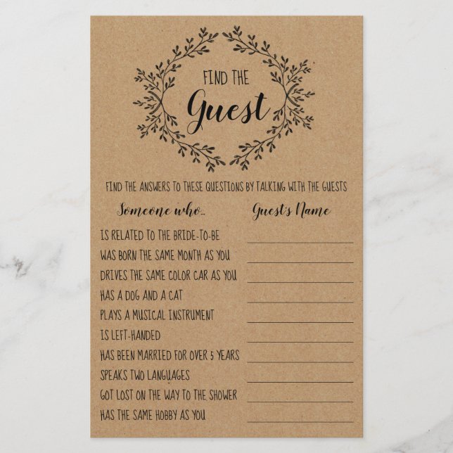 Brautparty Game findet die Gästekarte Flyer (Vorne)