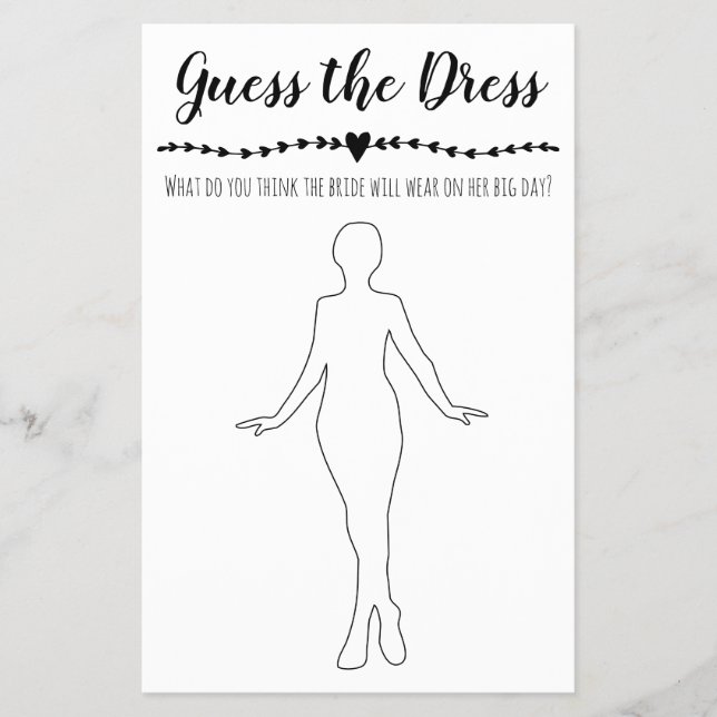 Brautparty Game Guess the Dress card Flyer (Vorne)