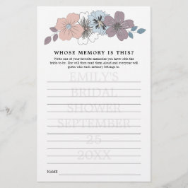 Brautparty Game mit Memory Blue Pink Florals