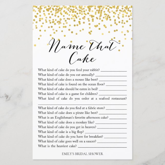 Brautparty Game - Name, der "Cake & Response" (Vorderseite)