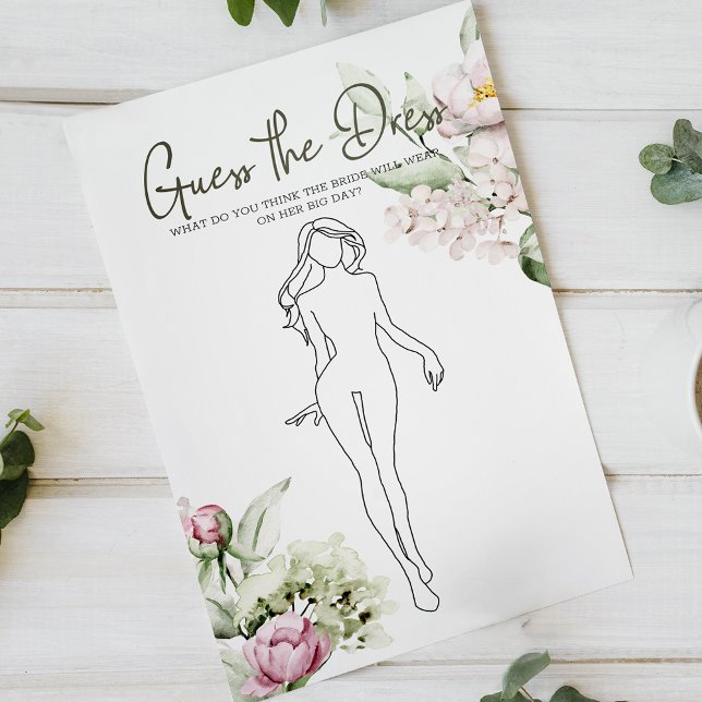 Brautparty Game Peonies Pink Guess the Dress Flyer (Von Creator hochgeladen)