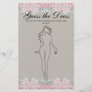 Brautparty Game Pink Scrolls Raten Sie das Kleid Flyer