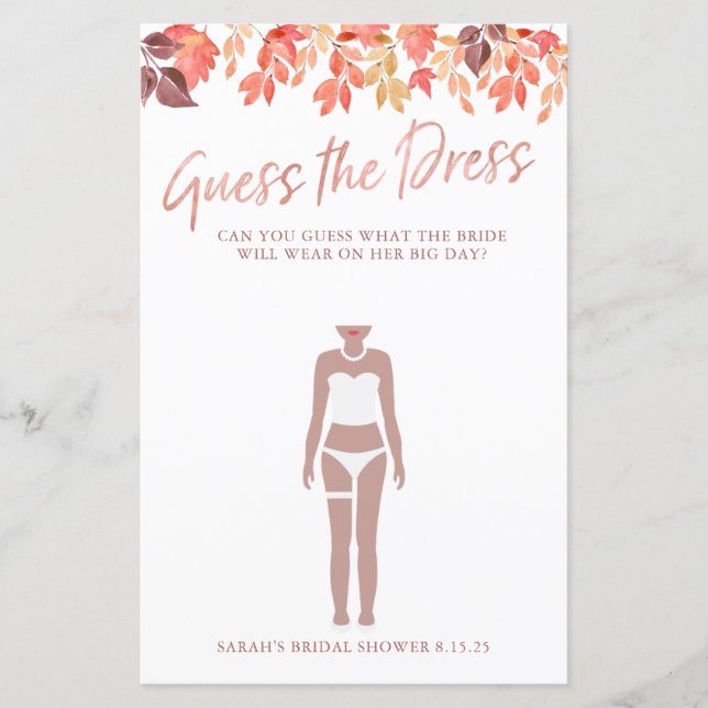 Brautparty Game rät die Dress-Herbstlaub (Vorderseite)
