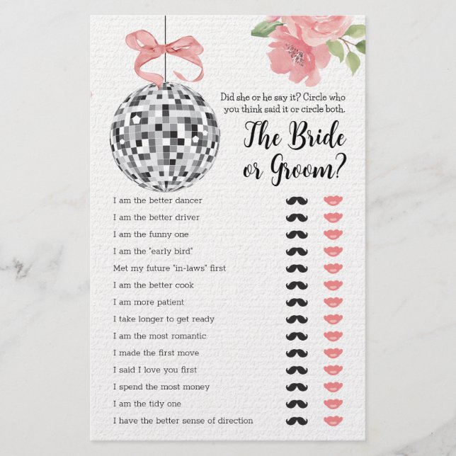 Brautparty Game sagte er sagte, sie sagte Diskothe (Vorderseite)