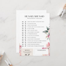 Brautparty Game, sagte er, sie sagte rosa Flora