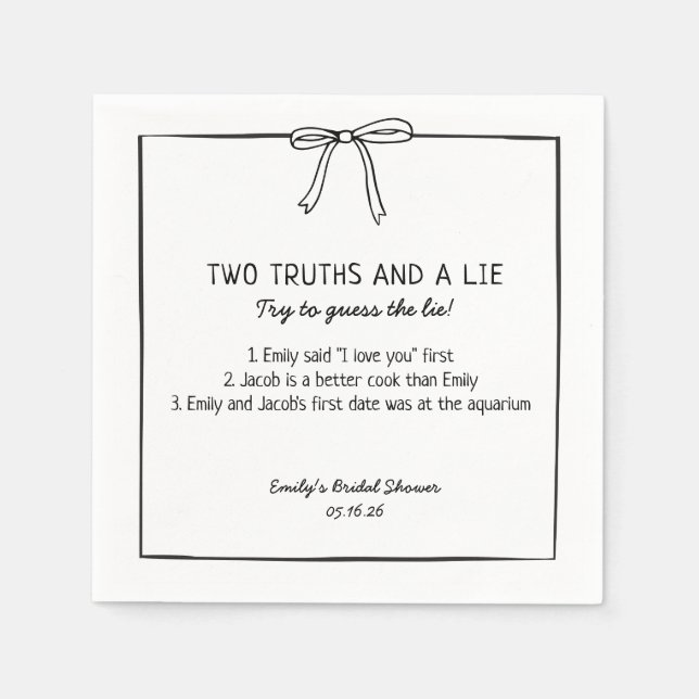 Brautparty Game "Two Truths and a Lie" Fun Fakt Serviette (Vorderseite)