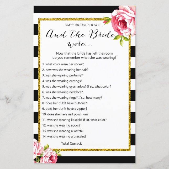 Brautparty Game - und die Bride Wore.. (Vorderseite)