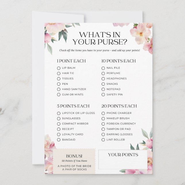 Brautparty Game Was ist in eurem purfarbenen Rosa? Einladung (Vorderseite)