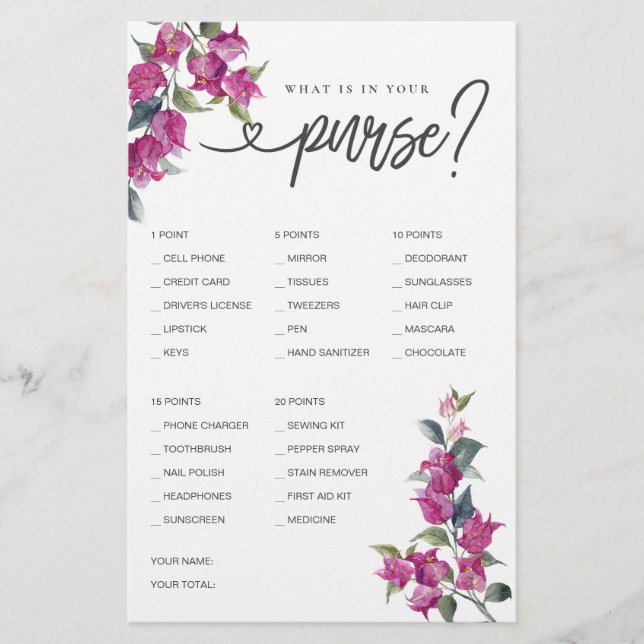 Brautparty Game Was ist in Ihrer Geldbörse? (Vorderseite)