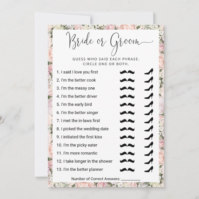 Brautparty Game Wer kennt das Paar Beste? Einladung (Vorderseite)