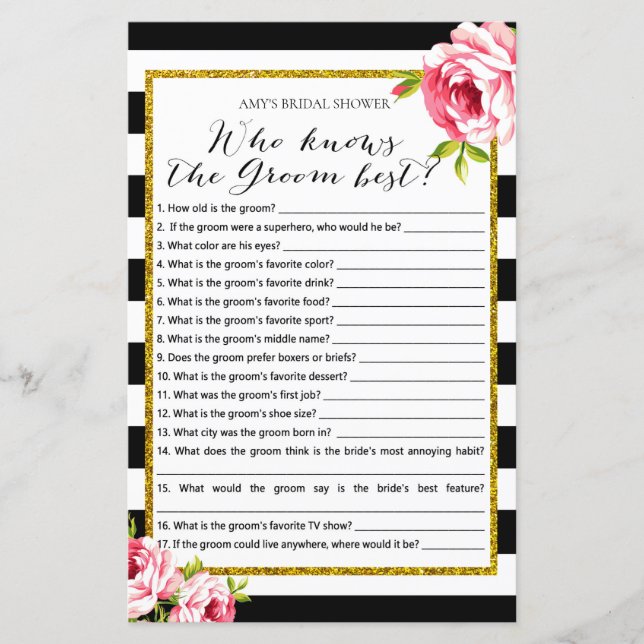 Brautparty Game - Wer kennt Groom Best (Vorderseite)