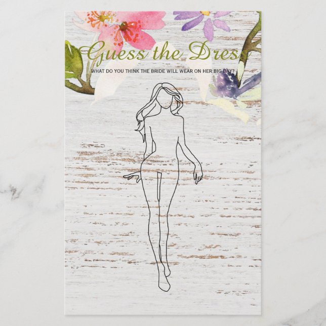 Brautparty Game White Wood Pink Guess das Kleid Flyer (Vorne)