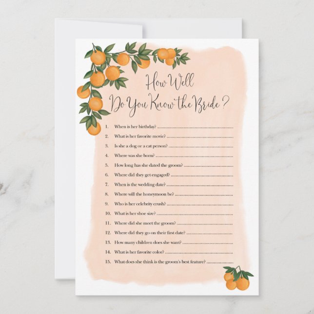 Brautparty Game, wie gut Sie wissen, die Braut (Vorderseite)
