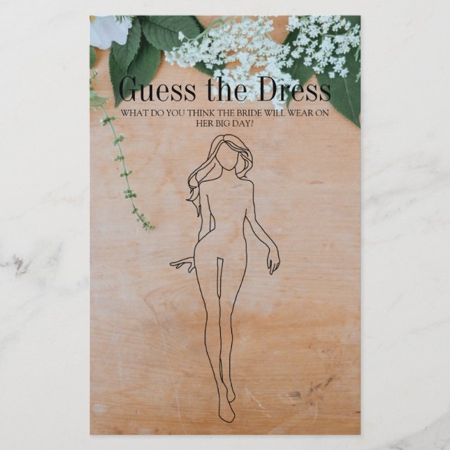 Brautparty Game Wood Floral Ratet das Kleid Flyer (Vorne)