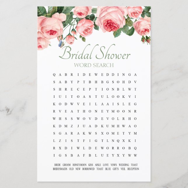 Brautparty Game Word Search Blushing Rose (Vorderseite)
